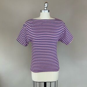 Vintage Christian Dior Striped Boatneck Short Sleeve Top Sz Medium